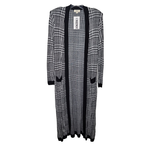 NWT L’AGENCE Adeline Long Cardigan duster Black Grey Houndstooth size xs tall